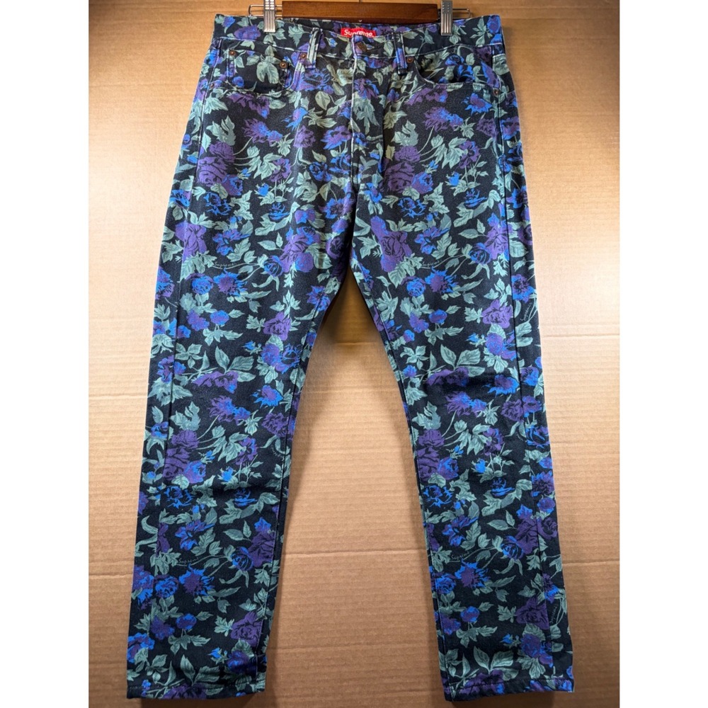 Supreme Levi's Floral Print Jeans Mens 32x32 Black Purple Blue Cotton Denim